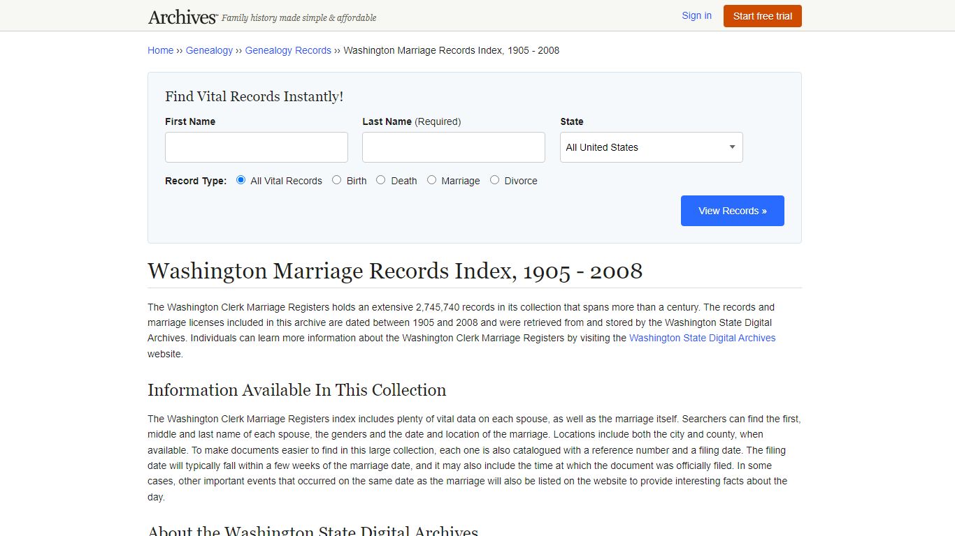 Washington Marriage Records | Search Collections & Indexes - Archives.com