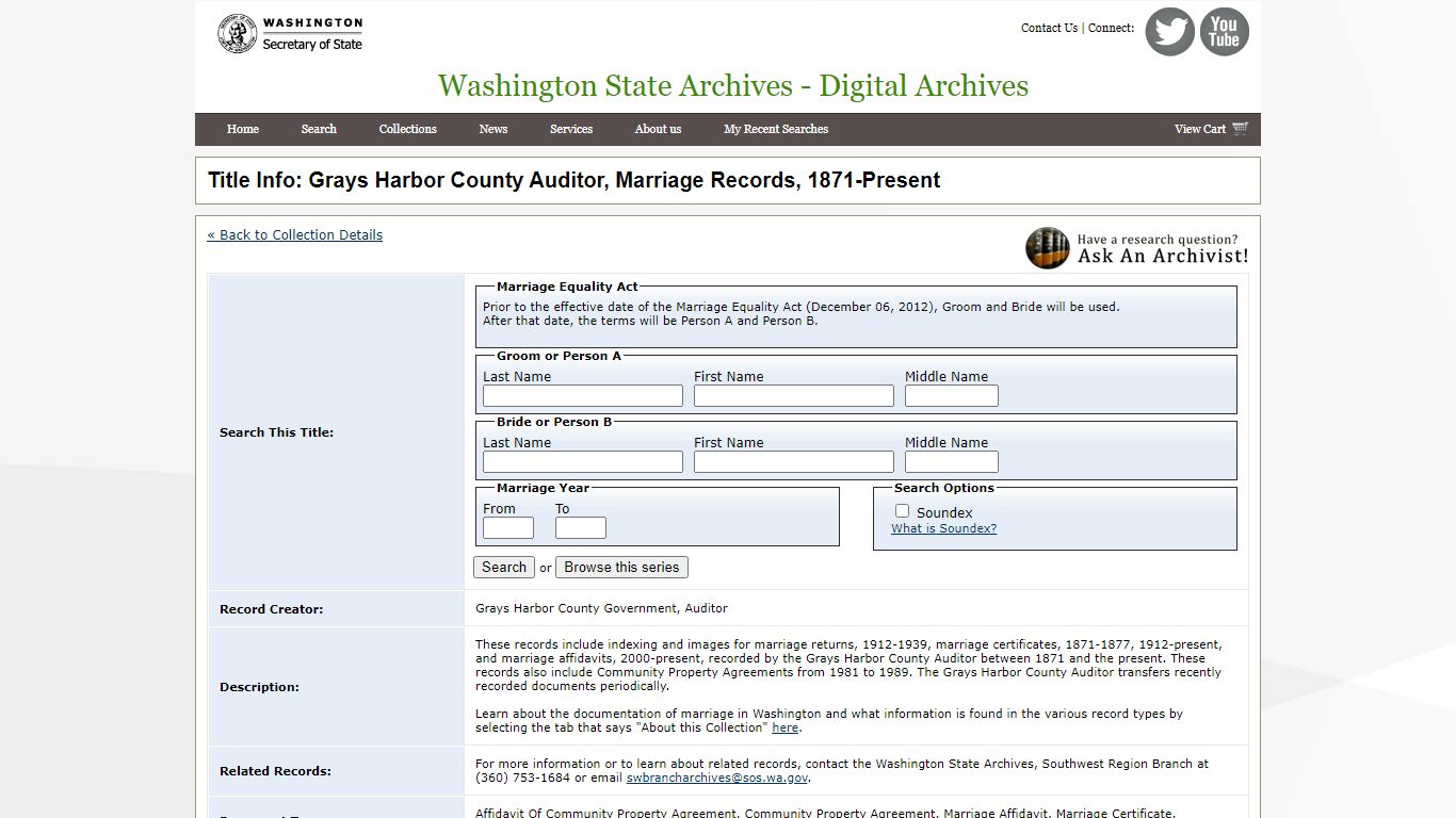 Washington State Archives, Digital Archives - Title Info: Grays Harbor ...